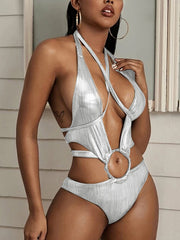 Sexy Bandage Hollow  Embellished One-Piece Swimwear