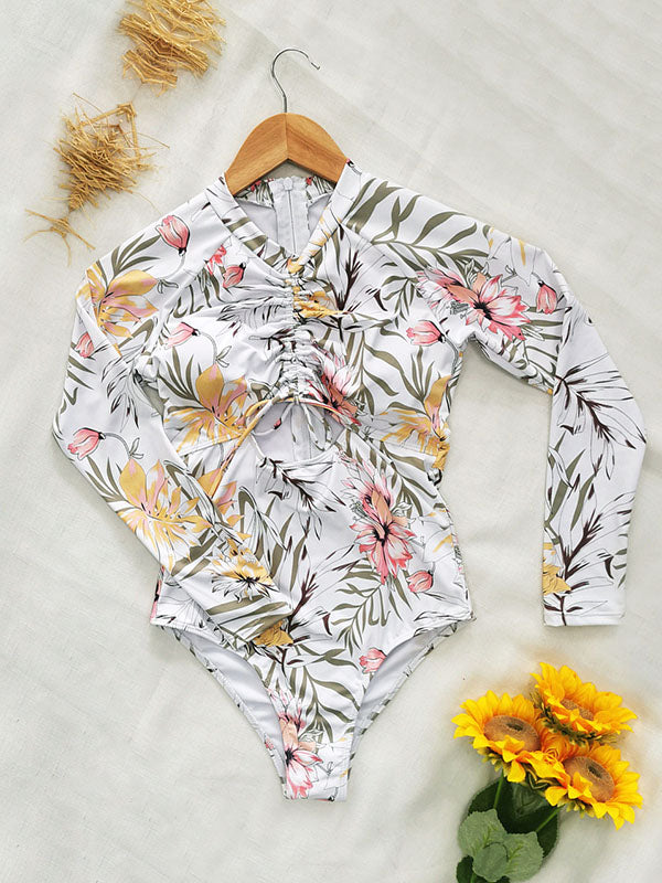 Long Sleeve Floral-Print Hollow Wetsuit