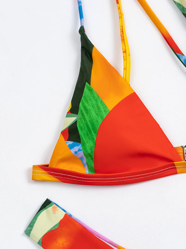 One-Shoulder Color-Block Triangles Brazilian Bikini Swimwear