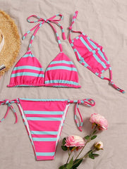 Striped Polychromatic Triangles Split Bikini Swimsuit+Mask