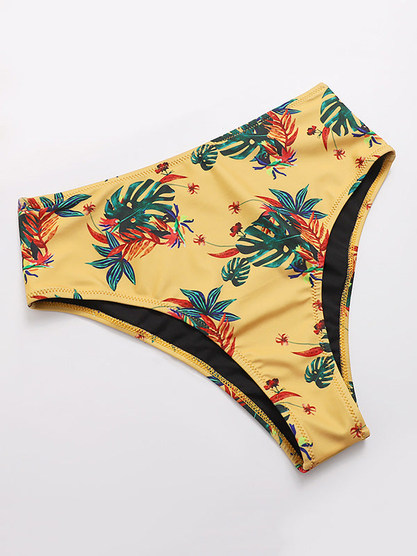 Floral-Print Color-Block Bandeau Split Bikini Swimsuit