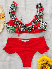 Floral Printed Falbala Bikini Swimsuit