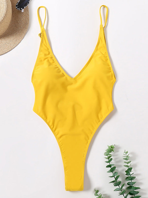 Simple Sleeveless Backless Tight One-Piece Swimwear