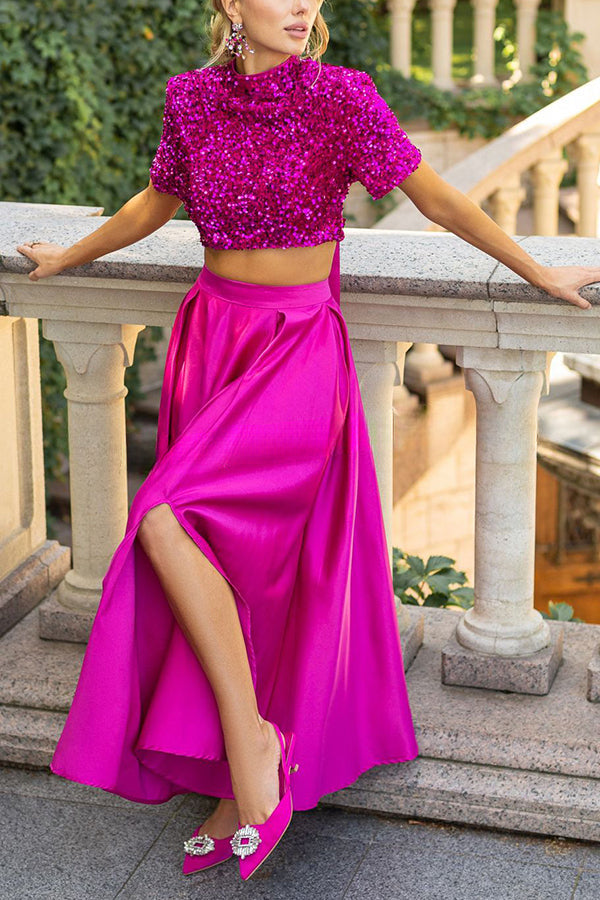 Amazing Views Satin High Waist Slit Maxi Skirt