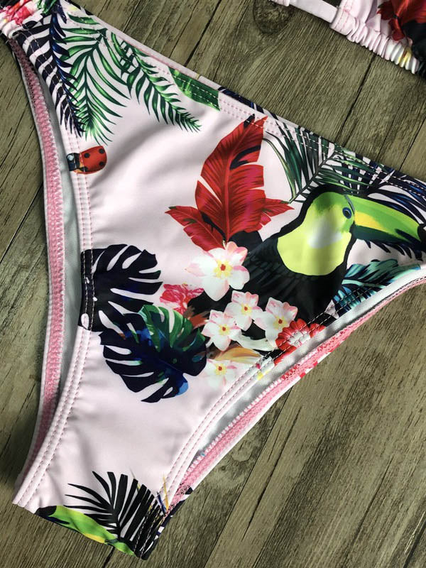 Bandage-Bikini-Badeanzug mit Blumenmuster und Dreiecken 