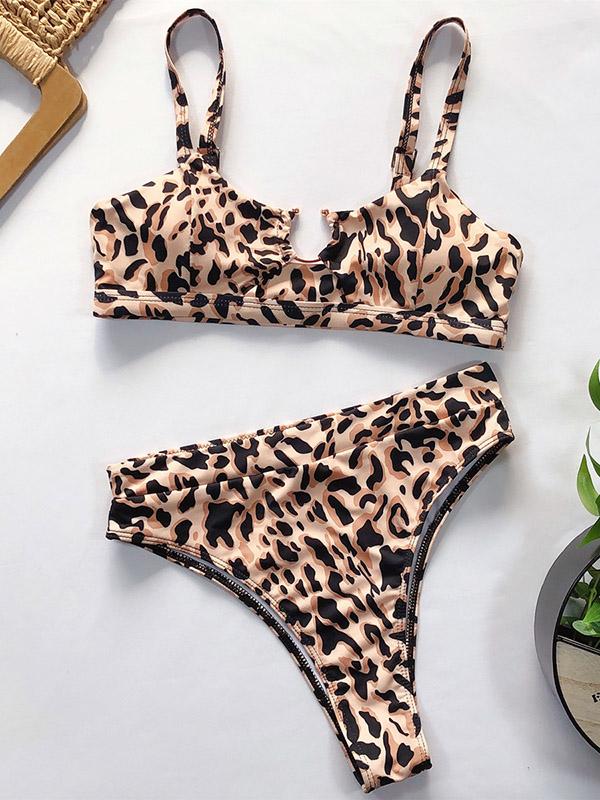 Gorgeous Embellished Hollow Split Bikini Swimsuit