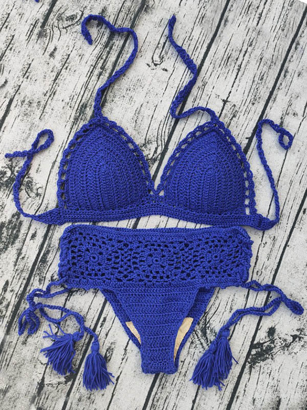 Crochetgo – Bikini-Badeanzug mit Schlitz und hohlen Dreiecken 