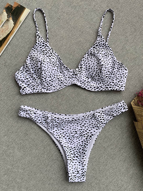 Spaghetti-Neck Polka-Dot Underwired Bralette Hipster Bikini Swimwear