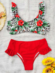 Falbala-Bikini-Badeanzug mit Blumenmuster 