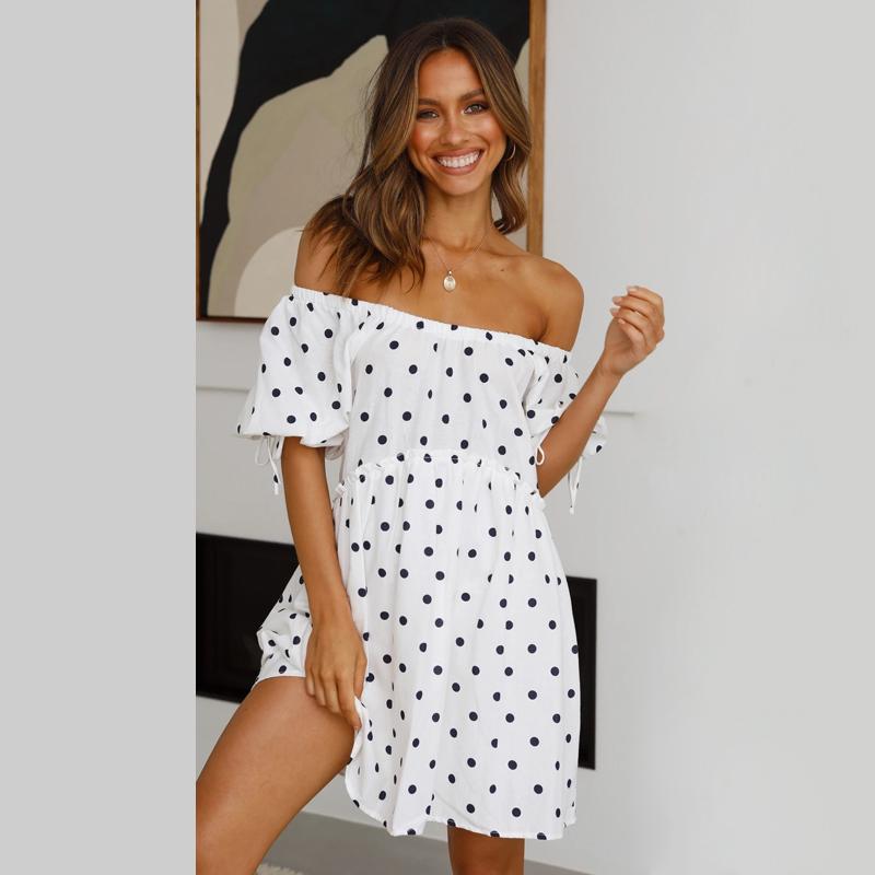 Short Sleeve Off Shoulder Printed Dress