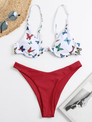 Bikini-Badeanzug mit Blumenmuster, Bügeln, Dreiecken und Schlitz 