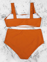 Solid Color Square-Neck Empire Split Bikini Swimsuit