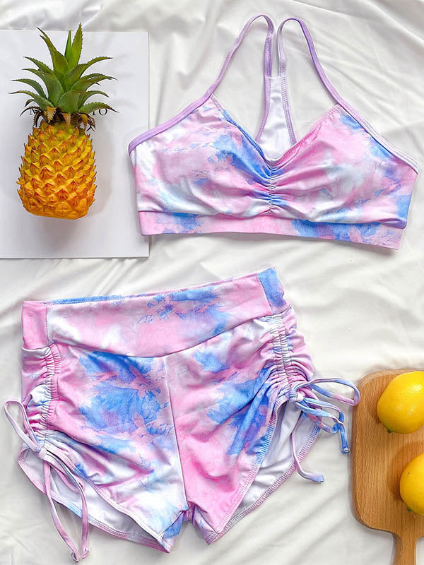 Blooming Gradient Drawstring Boxer Split Swimsuit