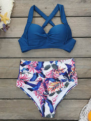 Halter-Neck High-Waisted Floral Bikini Swimsuit