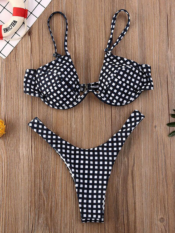 Plaid Printed Underwired Split Bikini Swimsuit