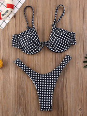 Plaid Printed Underwired Split Bikini Swimsuit