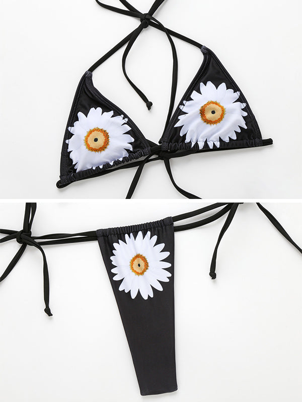 Daisy Floral-Print Sexy Triangles Split Bikini Swimsuit