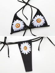 Sexy Bikini-Badeanzug mit Blumenmuster und Dreiecken und Schlitz 