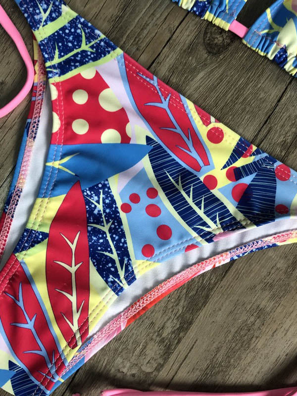 Sexy Bandage-Bikini-Badeanzug mit Blumenmuster und Dreiecken 