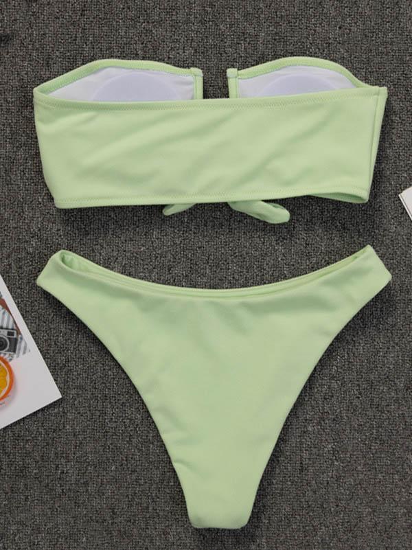 Einfarbiger Bikini-Badeanzug mit Knoten 