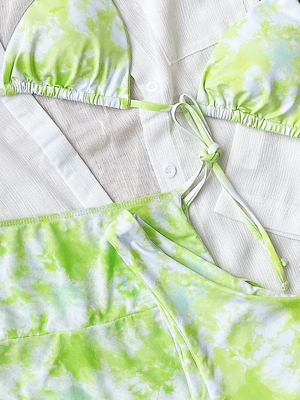 Tie-Dyed Gradient Split Bikini Swimsuit+Apron Three-Piece Set