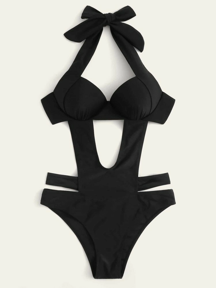 Sexy Bandage Hollow Underwired Split Bikini Swimsuit