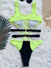 Sexy Contrast Color Split-Joint Backless One-Piece Swimwear