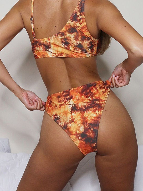 Floral Irregular Hollow High-Waisted Bikini Swimwear