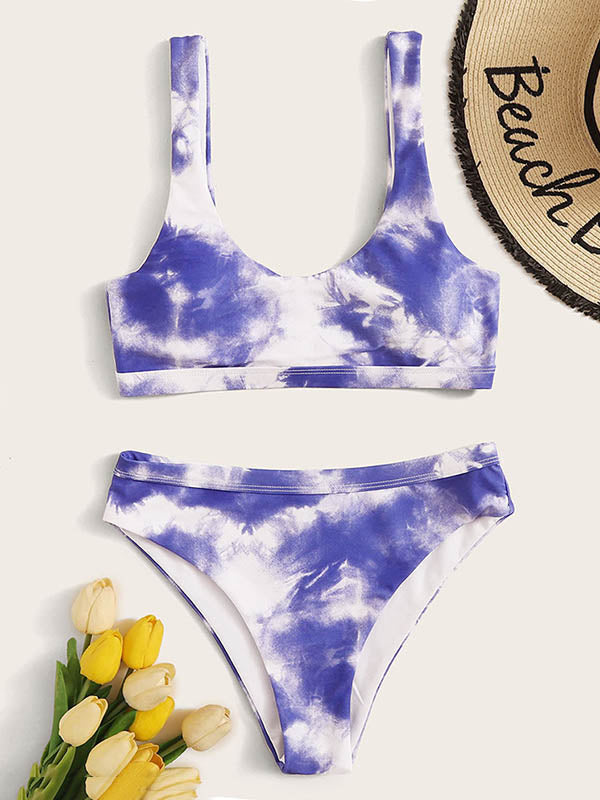 Blooming Gradient U-Neck Split Bikini Swimsuit