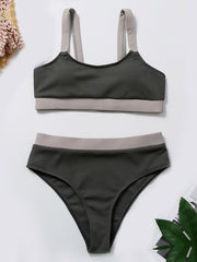 Ärmelloses Bralette mit Farbblock und hoher Taille, einfache Bikini-Bademode 