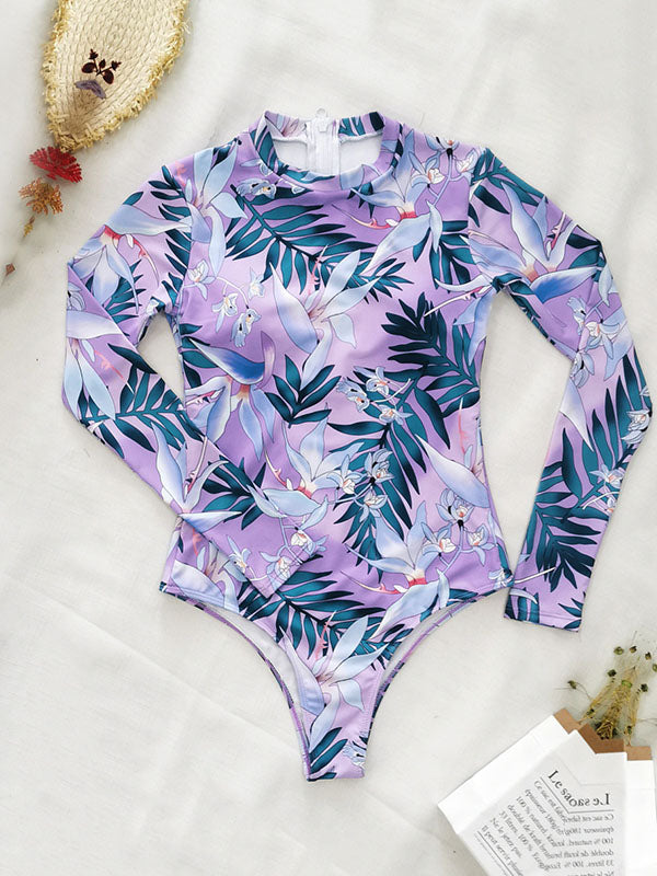 Long Sleeve Floral-Print Hollow Wetsuit