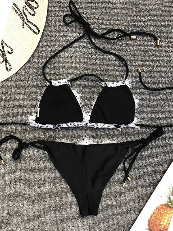 Sexy Lace Split-Joint Bandage Bikini Swimwear