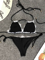 Sexy Bikini-Bademode mit Spitzen-Split-Joint-Bandage 