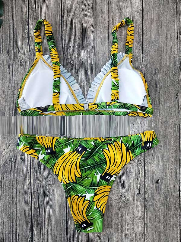 Floral-Print High-Waist Split Bikini Swimsuit