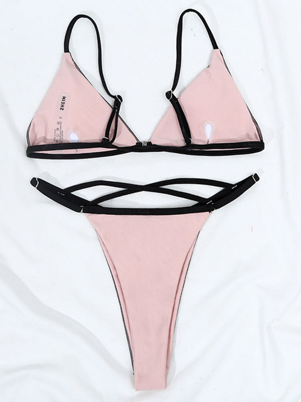 Spaghetti-Ausschnitt, Split-Joint-Spitze-Bralette-Bikini-Bademode 