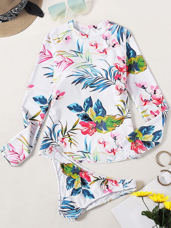 Long Sleeve Floral-Print Split Wetsuit