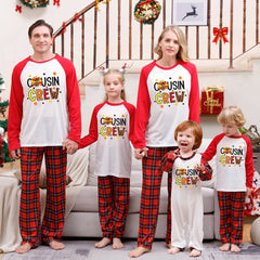 Christmas Antlers and Letter Red and Black Plaid  Matching Family Pajamas Set