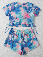 Short Sleeve Tie-Dyed Boardshort  Tankini Swimwear