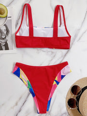 Ärmellose, gepolsterte Bralette-Hipster-Bikini-Bademode mit Blumenmuster und Split-Joint-Blumenmuster 