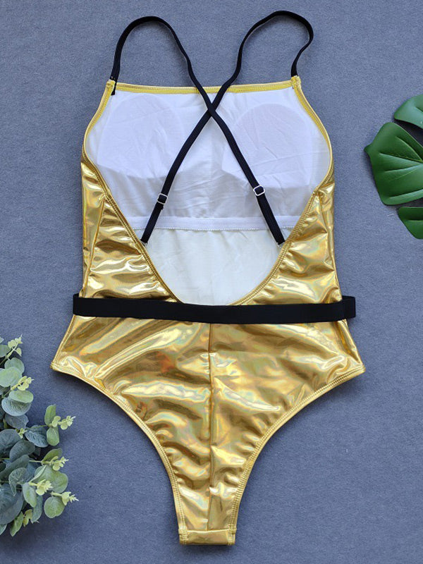 Sequined Split-Joint Sexy Tight One-Piece Swimwear