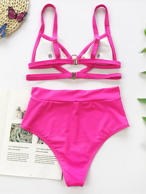 Sexy Bandage Hollow Split Bikini Swimsuit