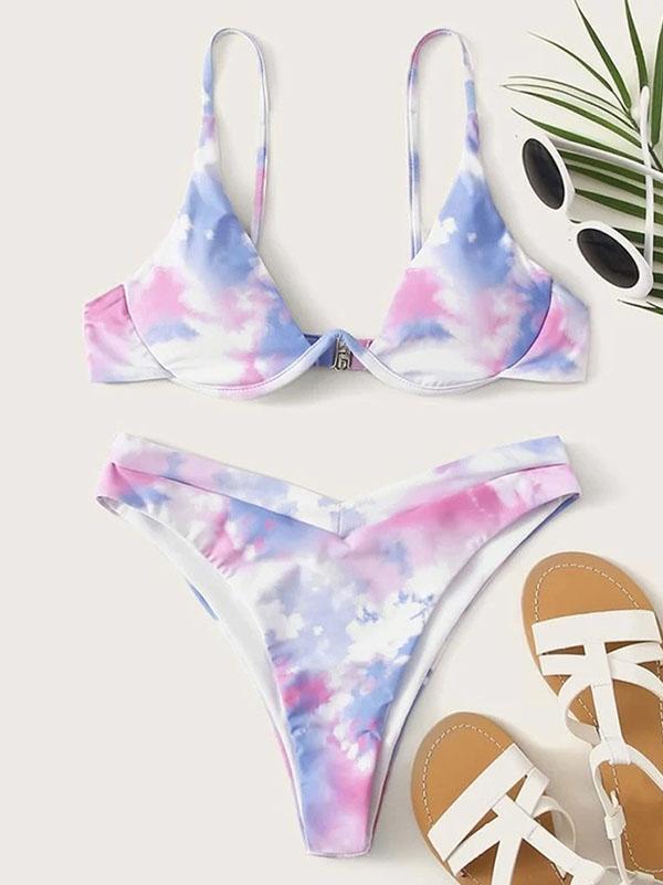 Tie-Dyed Gradient Underwired Split Bikini Swimsuit