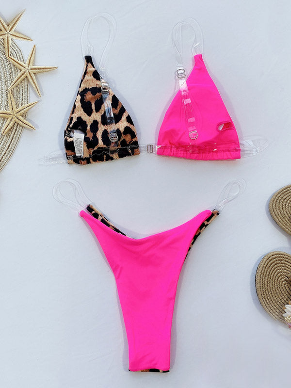 Asymmetric Color-Block Triangles Split Bikini Swimsuit