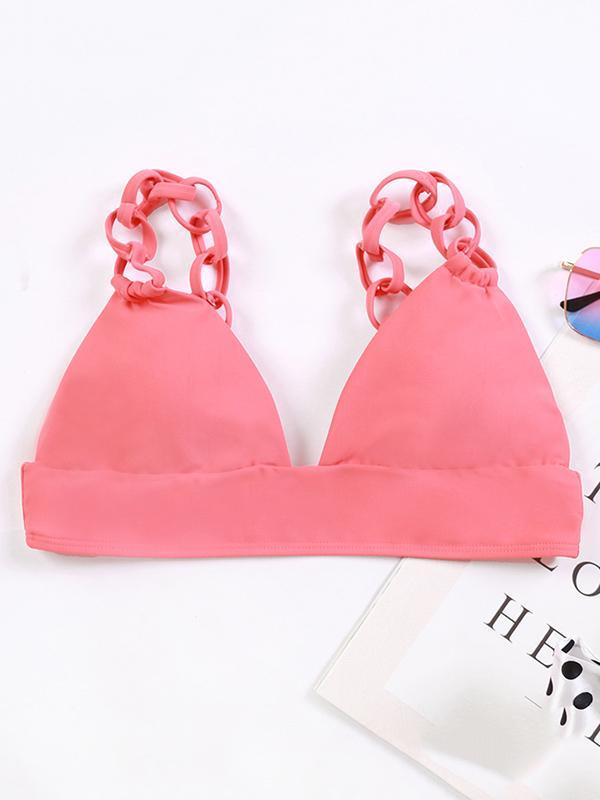 Solid Color Braided Triangles Split Bikini Swimsuit