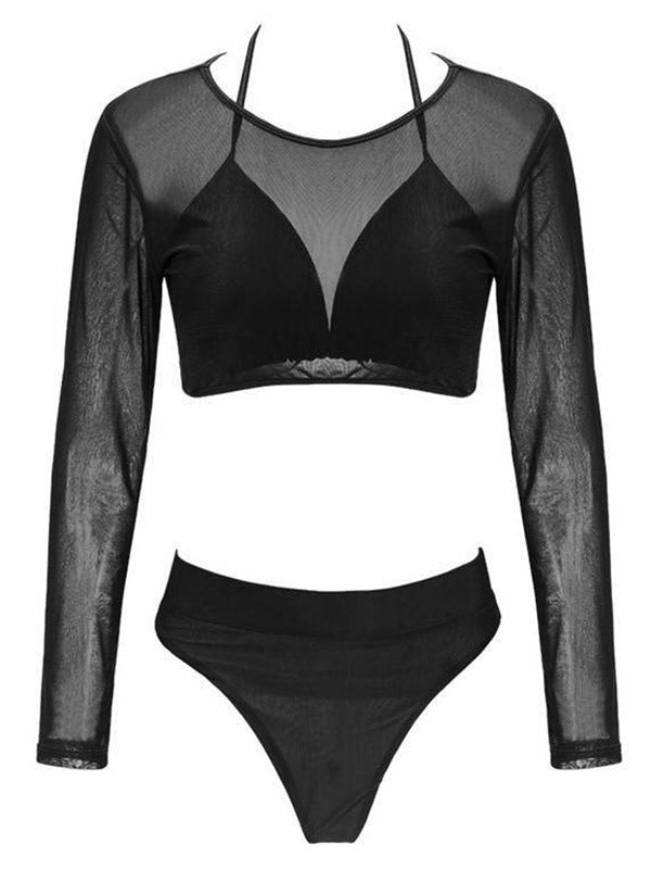 Solid Color Triangles +Long Sleeve Wetsuit Three-Piece Set