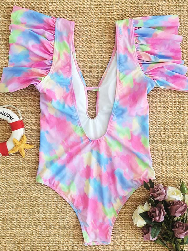 Floral Print Falbala One Piece Swimsuit