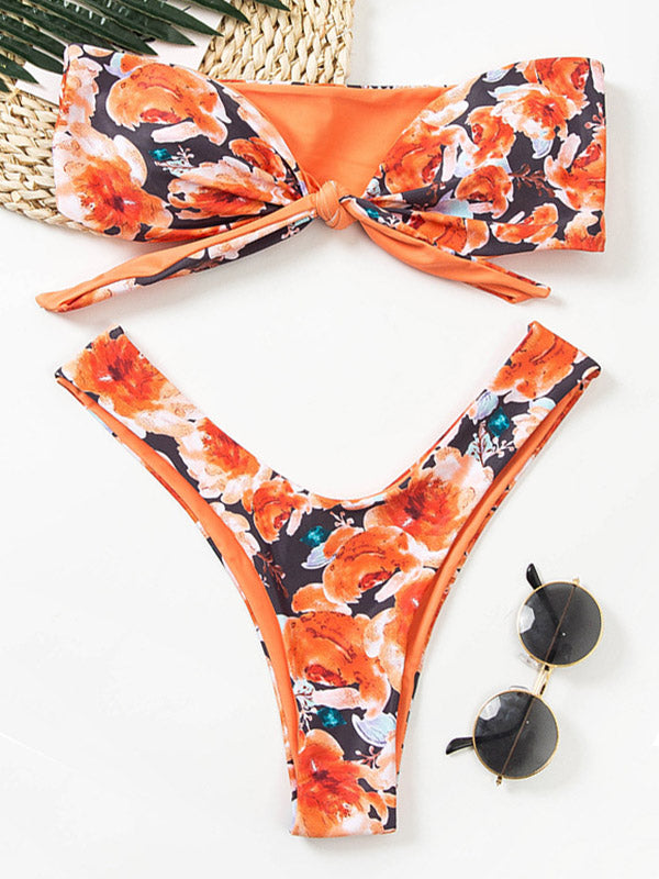 Bikini-Badeanzug mit Blumenmuster und hoher Taille 