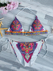 Floral Sexy Halterneck Triangles Bikini Swimwear