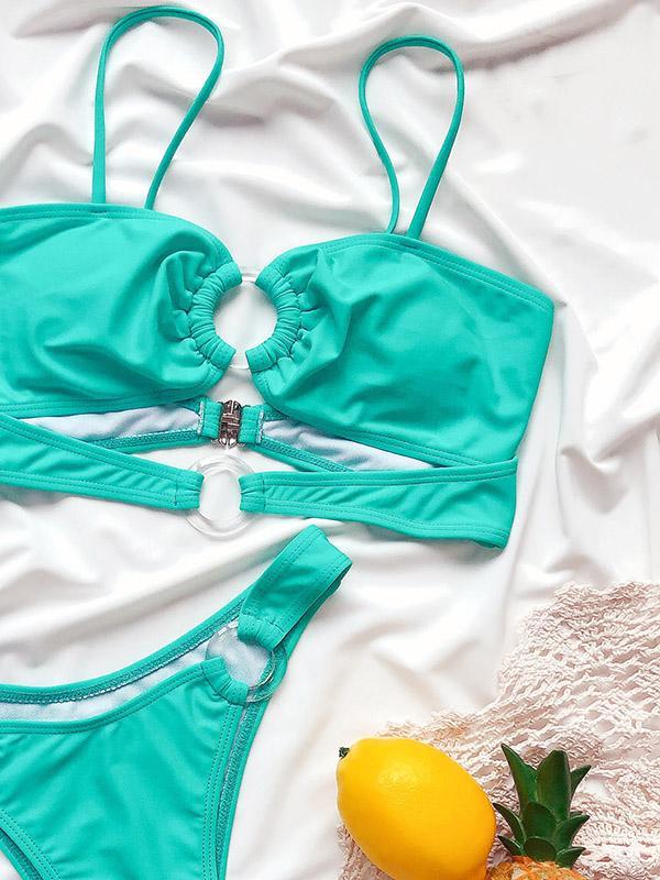 Sexy Bandeau-Bikini-Badeanzug mit Schlitz und Hohlsaum 