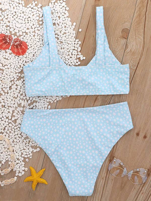 Floral-Print U-Neck Split Bikini Swimsuit